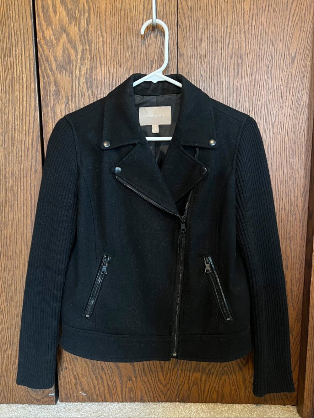 Banana Republic Black Wool Moto Jacket, Size S